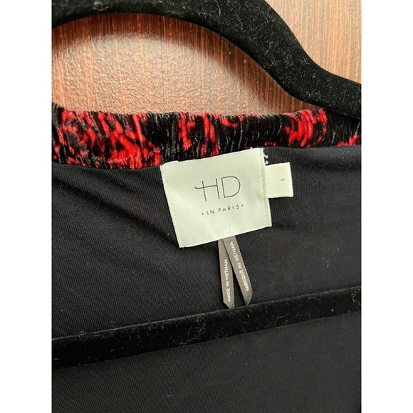 HD In Paris Black Gauzey Red Floral Print Bodycon Long Sleeve Dress Size Small - Picture 7 of 8